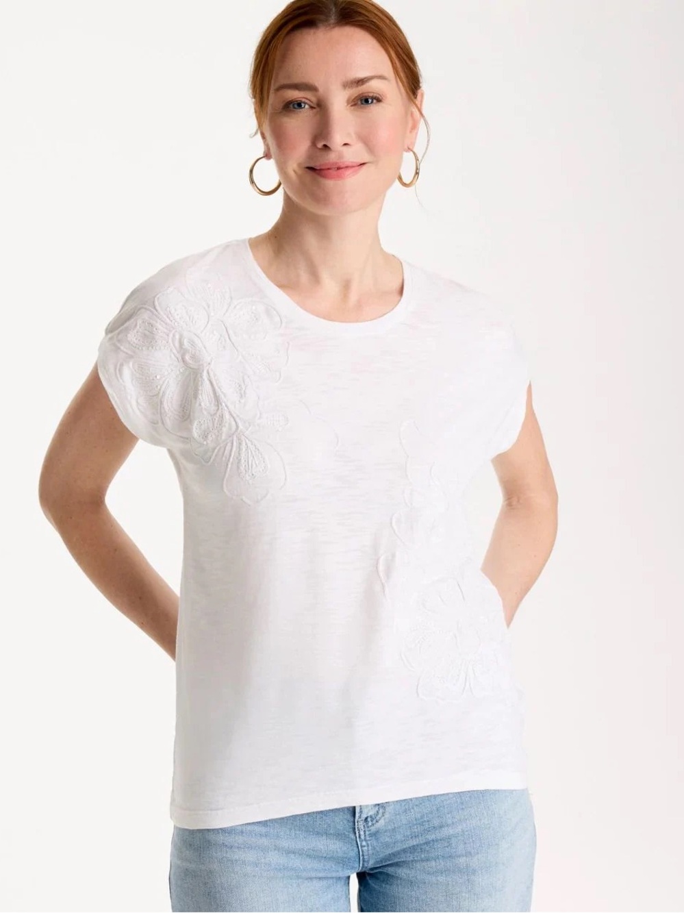 J.MLaughlin White Embroidered Short-Sleeve Tee - Women